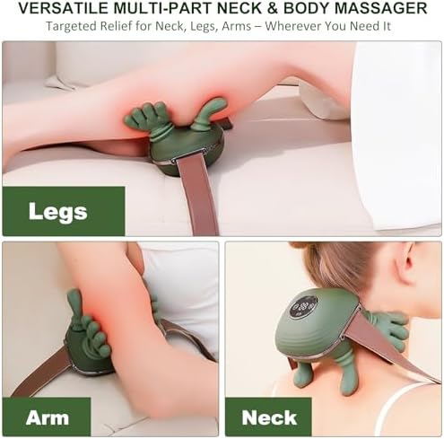 Neck Massager with Heat, Bionic Shiatsu Neck and Shoulder Massager with 4D Kneading Fingers, LCD Display & Adjustable Intensity, Heated Neck Massage Device Simulates Real Palm to Relax Muscle Tension