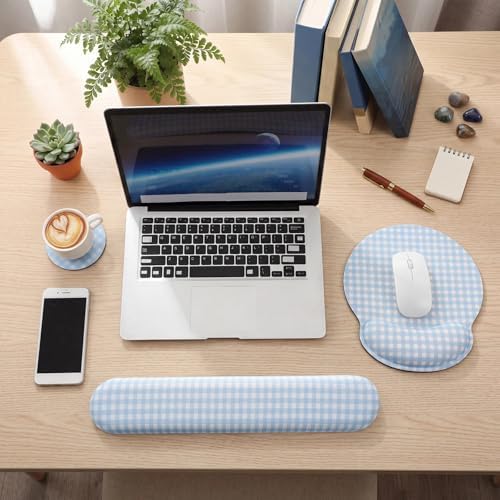 Tellegloww 3 Pcs Wrist Rest Set for Mouse Pad Keyboard, Blue
