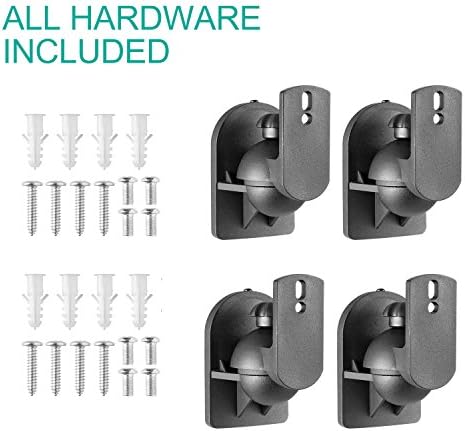 WALI Speaker Wall Mount, Surround Sound Speaker Stand with Adjustable Swivel Tilt Angle, Small Bookshelf Speaker Mount for Living Room, Home Theater, Hold up to 7.7 Lbs, (SWM402), 4 Pack, Black