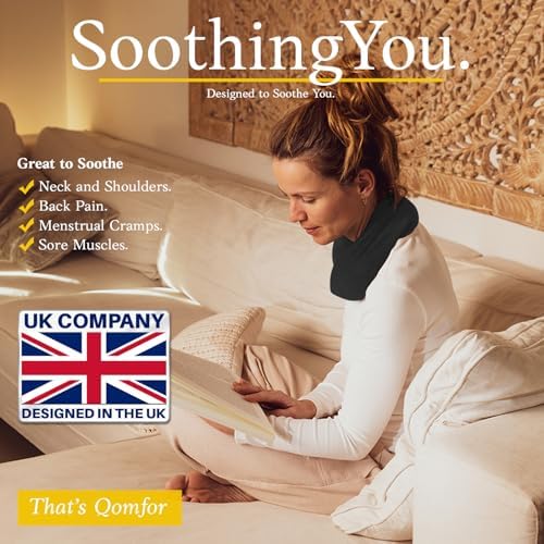 Qomfor - Microwavable Heating Pad - Black - Lavender Scented Heat Pack - Therapeutic Heat Wrap for Neck, Shoulders & Period Cramps Pain Relief - Reusable Hot/Cold Therapy Bag