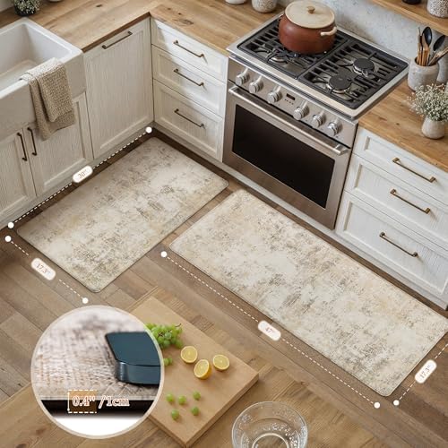 Anti Fatigue Beige Grey Neutral Non-Slip Kitchen Mat 2 Piece
