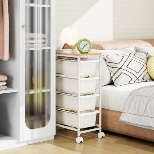 KINGBOARD Slim Rolling Cart with 4 Drawers, Metal Utility Storage Cart