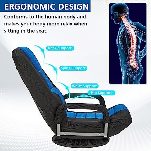 Swivel Gaming Chair Multipurpose Floor Gaming Chair for Gaming, TV, Reading w/6 Adjustable Postion Backrest, Armrest Lumbar Support & for Adults, Blue