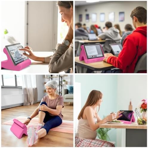 Universal Multi-Angle Tablet Stand Holder-Soft Pad Stand with black phone holder for Lap,Knee,Sofa and Bed,Compatible with iPad Pro 9.7,10.5,12.9 Air Mini 4 3,Kindle,Galaxy Tab,E-Reader (Pink)