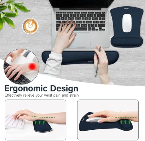 MOSISO Wrist Rest Support for Mouse Pad & Keyboard Set, Haze Blue