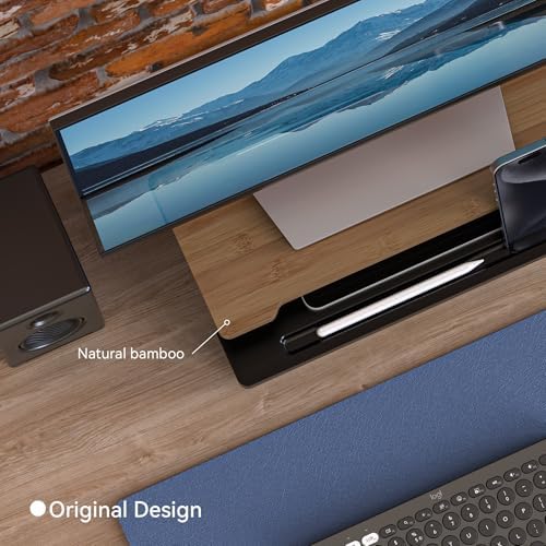 16.5” Bamboo Monitor Stand with Phone & Tablet Holder Desk Shelf