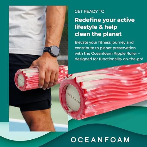 Oceanfoam Ripple Roller Small Foam Roller for Physical Therapy, Red Marbled