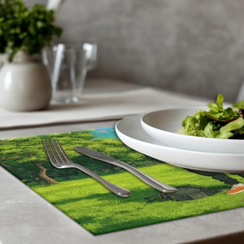 Casual Outfit Park Linen Placemats, Backpack Sneakers Table Mats for Table Washable Heat Insulation Thick Dining Mat, Indoor/Outdoor 12X18 in 6 Pcs