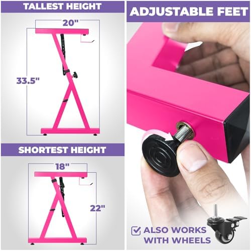 Liquid Stands Piano Keyboard Stand - Z Style Adjustable and Portable Heavy Duty Music Stand for Kids and Adults -Fits 54-88 Key Electric Pianos - Sturdy Musical Keyboard Stand (Pink)