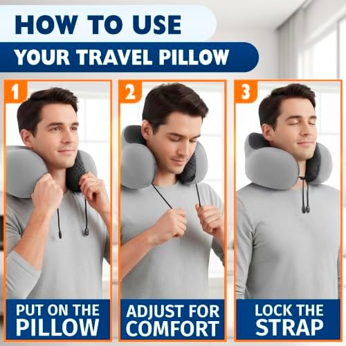 Travel Neck Pillow for Airplane, 100% Memory Foam 11.4" x 5.5"
