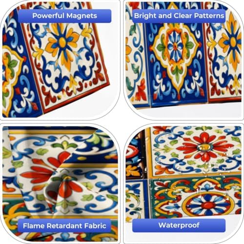 6 Pcs Fluorescent Light Covers for Ceiling Lights Mexican ceramic Ethnic Magnetic Light Filters Decorative for Classroom Office Hospital Home 4x2 Ft