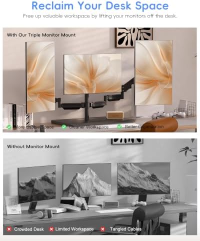 suptek Triple Monitor Mount Gas Spring Monitor Arm Desk Stand with Base