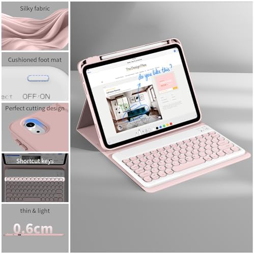 JKSML for iPad(A16) 11th/10th Generation Case with Keyboard, Round Key