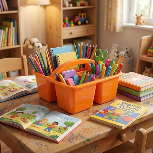 Kathfly 4 Pack Classroom Caddy Organizer with Handle Bulk, Blue Orange