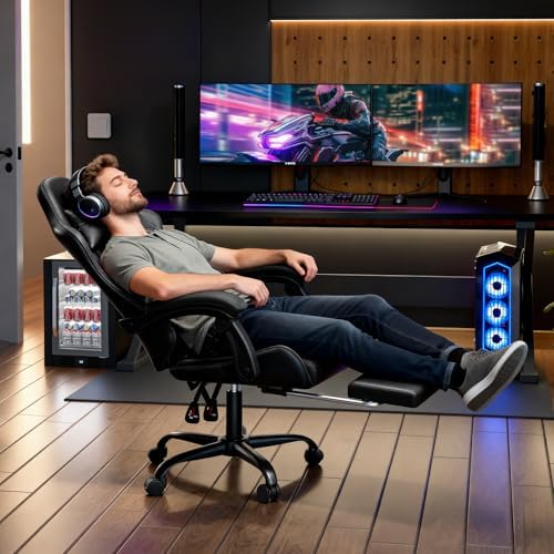 Magshion Gaming Chair for Adults, Ergonomic Computer Chair with Linkage Armrests, Height Adjustable Gamer Chair with Footrest and Headrest for Home Office, 350 Lbs Capacity, Black
