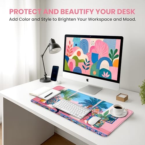 Aesthetic Desk Mat, Cute Quiet Cat Desk Pad Protector for Work & Decor, 35.4" x 15.7", Pretty Non-Slip Extended Mouse Pad for Office or Home