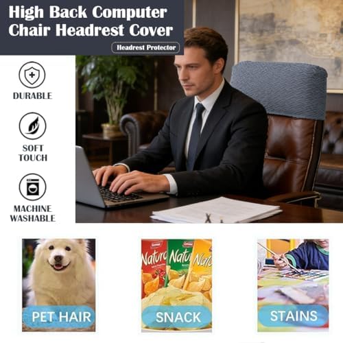 Stretch Office Chair Headrest Cover Jacquard Headrest Slipcover for Office Chairs Non Slip Head Rest Chair Furniture Protector for High Back Computer Chairs Set of 2 Dark Gray