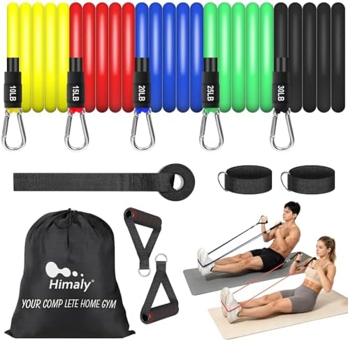 Resistance Bands Set, Himaly Exercise Bands Strength Training Fitness Bands Workout Elastic Bands with Legs Ankle Straps, Door Anchor, Handles & Carry Bag for Home Outdoor Workouts