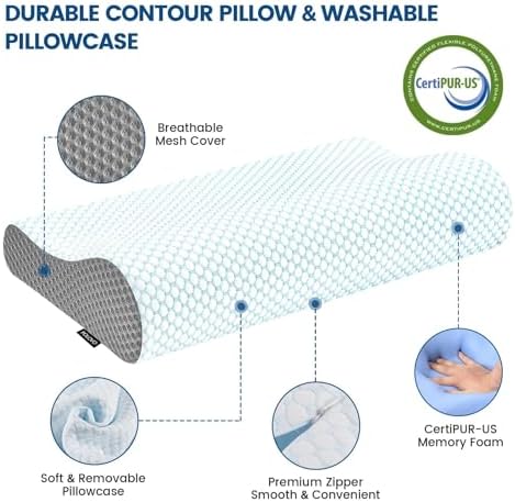 Memory Foam Pillows Neck Pillow Bed Pillow for Sleeping, Ergonomic Cervical Pillow for Neck and Shoulder Pain Relief,Orthopedic Contour Pillow for Side Back Stomach Sleeper(Blue&Grey)