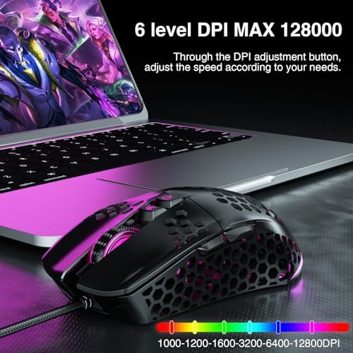 SOLAKAKA SM900 Gaming Mouse Wired with RGB,Honeycomb Shell,12800 DPI Wired Gaming Mouse with Buttons,Computer Mouse for Laptop/PC,Black
