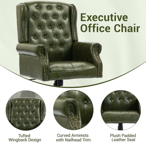 Vintage High Back Wingback Executive Office Chair, Green