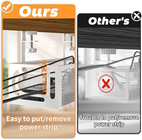 Under Desk Cable Management Tray, 15.7'' No Drill Steel Desk Cable Organizers, Wire Management Tray Cable Management Rack (2 Packs-White)