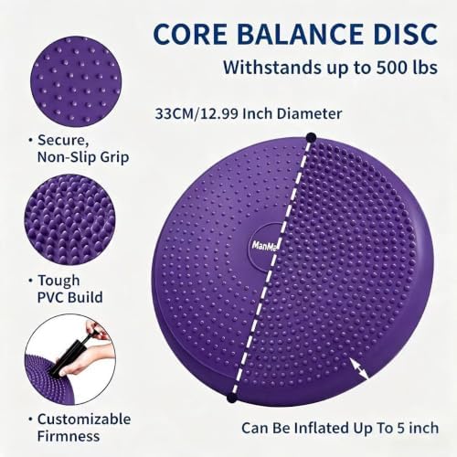 Wobble Cushion Balance Disc, Extra Thick Sensory Pad for Kids & Adults, Flexible Seating Core Strength Trainer for Posture Correction, Desk, Yoga & Stability Workout with Pump