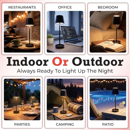 Cordless Table Lamp 2-Pack, Rechargeable Touch Lamp with Remote