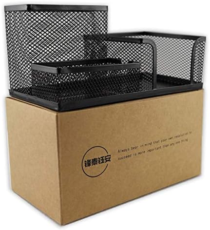 Fengtaiyuan T04, Black Metal Wire Mesh Pencil Holder, Desk Organizer (Black-T04)