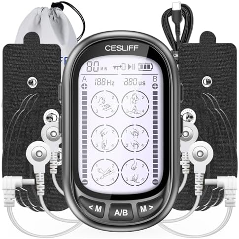 Dual Channel TENS EMS Unit 24 Modes 36 Levels, Upgraded Large Screen Intensity Muscle Stimulator for Back Neck Shoulder Pain Relief, Rechargeable Electric Pulse Massager TENS Machine with 10 Pads