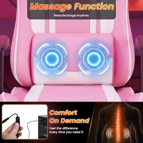 BestOffice Women's Pink Faux Leather PC Gaming Chair with Lumbar Support, Swivel and Adjustable Armrests
