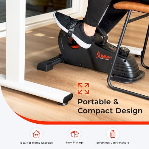 Sunny Health & Fitness 2-in-1 Smart Magnetic Pedal Exerciser, Compact Indoor Under-Desk Mini Exercise Bike for Full Body Cardio Workout and Physical Therapy, Free SunnyFit Training App Connection
