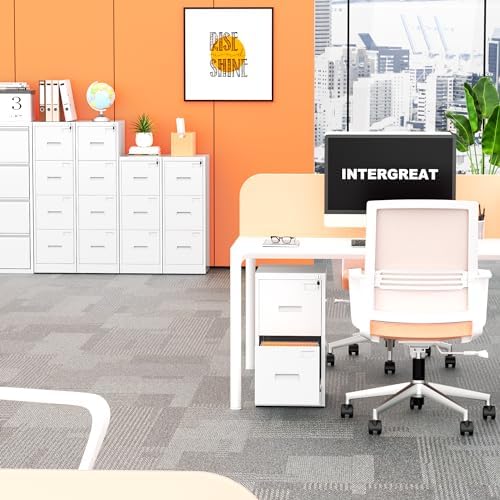 INTERGREAT 4 Drawers File Cabinet with Lock, 18" D Metal White Vertical Filing Cabinet for Hanging Folders, Easy Assemble