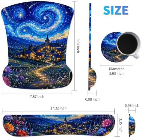 3-in-1 Ergonomic Memory Foam Keyboard Wrist Rest Pad Set, Galaxy Cat