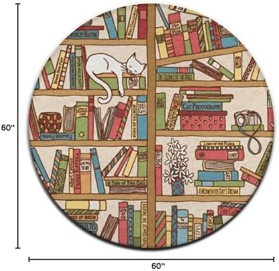 Large Home Decor Mat, Soft Round Yoga Carpet, Non-Slip Machine Washable Home Office Circle Rug Compatible with Sleeping Cat Library Bookshelf