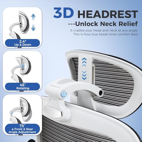 Office Chair with Adjustable Lumbar Support, Ergonomic Desk Chairs, White