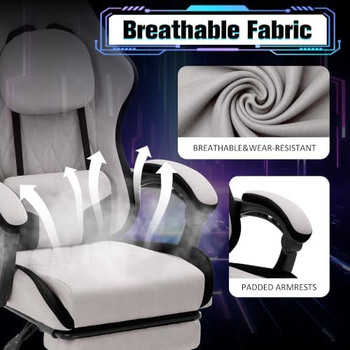 Gaming Chair with Footrest, Ergonomic Fabric Desk Chair, Grey