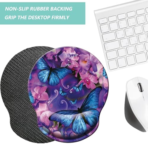 Mouse Pad with Wrist Support, Ergonomic Mouse Pad with Memory Foam Wrist Rest Cushion, Non-Slip Rubber Base Gaming Mice Pad for Home Office Computer Laptop, Butterfly Flowers