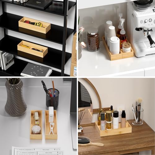 Lixple Bamboo Kitchen Drawer Organizer, 2 Pack, 10" x 3.5" x 2"