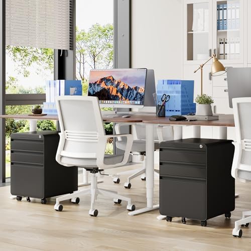 Dripex 3 Drawer Metal Rolling File Cabinet Under Desk Filing Cabinet Black