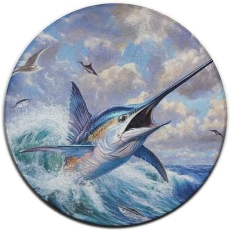 Home Decor Non Slip Kitchen Office Circle Rug, Machine Washable Modern Round Area Rug, Room Sofa Yoga Soft Round Carpet Whimsical Fish Painting, 60inch