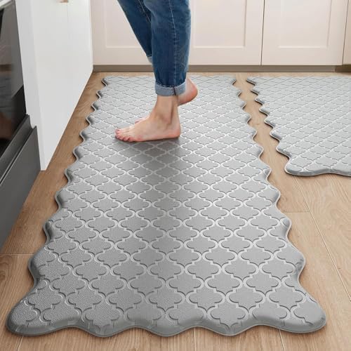 ZYFAB Anti Fatigue Kitchen Mats for Floor PVC Cushioned Standing Desk Mat Non-Slip Kitchen Rug Waterproof Floor Mat for Office Kitchen Sink,Gray,51 * 99cm