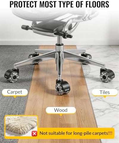 HOLKIE Office Chair Wheels 2 Inch Set of 5 Replacement - Universal Fit 11mm Dual Rubber Smooth Quiet Rolling Casters - for Hardwood Floors Carpet Computer Grey
