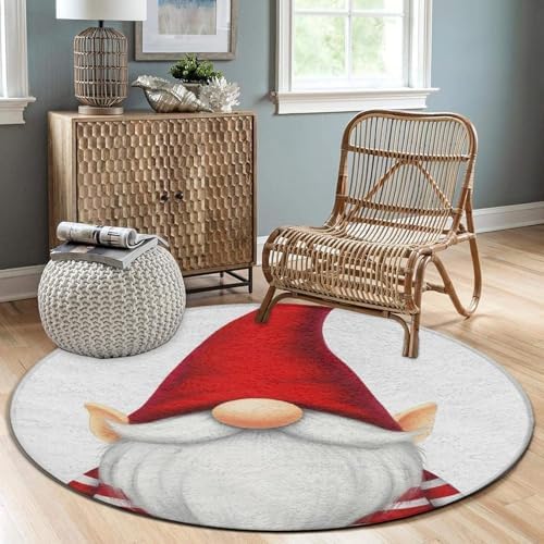 Fashion Round Area Rug Large Non Slip Carpet, Gnome Unisex Home Decor Mat