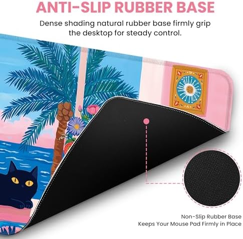 Aesthetic Desk Mat, Cute Quiet Cat Desk Pad Protector for Work & Decor, 35.4" x 15.7", Pretty Non-Slip Extended Mouse Pad for Office or Home