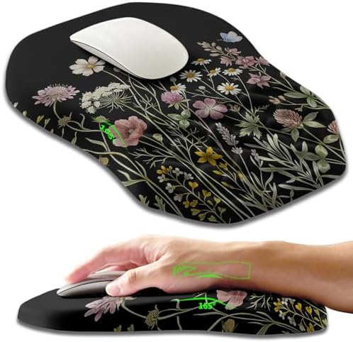 Ergonomic Slope Mouse Pad Wrist Support, Wrist Rest Mousepad for Carpal Tunnel Pain Relief with Massage Bulge and Slow Rebound Memory Foam (12x8 inch, Butterfly and Flower)