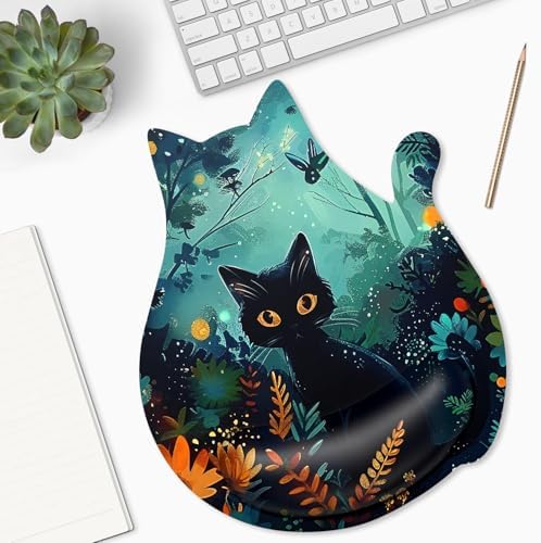 Ergonomic Mouse Pad with Wrist Rest, Cute Cat Memory Foam Padded Pain Relief Non-Slip Wrist Support Mouse Mat for Gaming Work Computer Laptop, Funny Office Supplies Desk Accessory, Pretty Cat