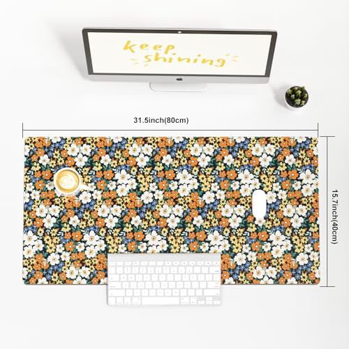 Faux Leather Large Mouse Pad, Office Desk Mat, 31.5"x15.7", Ditsy Flowers