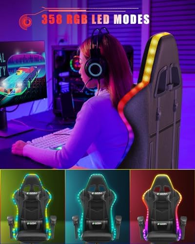Bigzzia Gaming Chair with RGB LED Lights for Kids & Adults (Black)