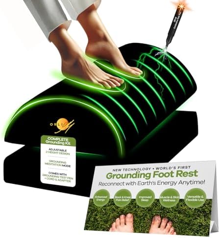 Grounding Foot Rest for Under Desk at Work Mat for feet World's First Grounding Foot Stool with Memory Foam Adjustable Height Back Knee Pain Relief Energy Better Sleep Comfort Gaming Chair Office Home